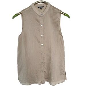 Naked Zebra Sleeveless Button Down Women Small Beige Mandarin Collar Chic